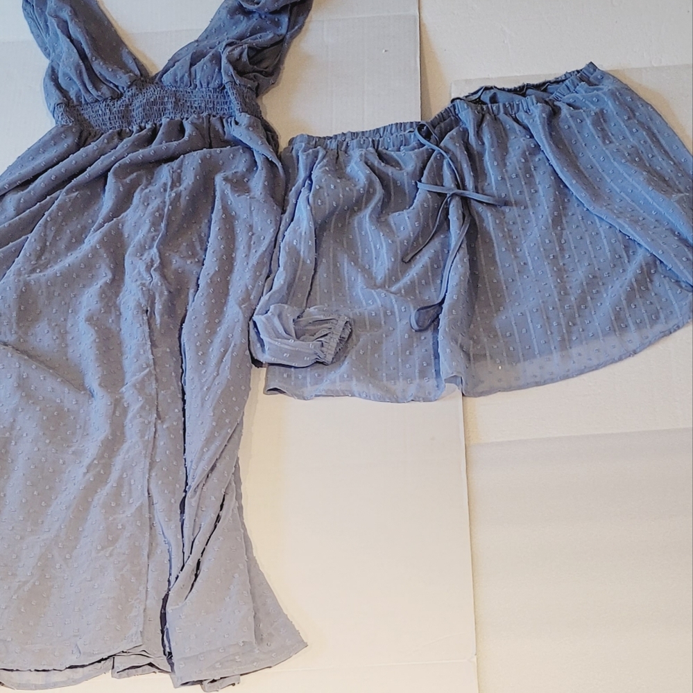 Women's 2 piece bundle Shein  Blue Polka Dot Dress And Blouse Size M EU 36 US 6